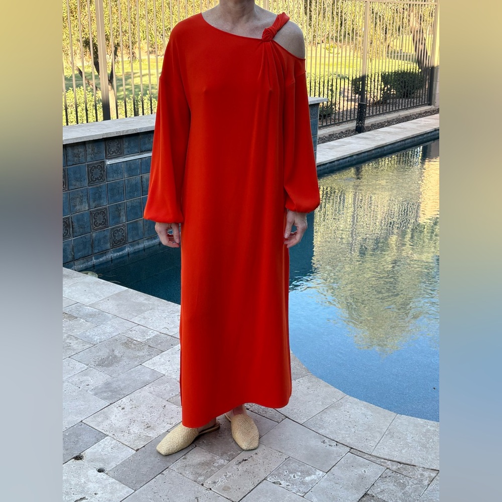 Elizabeth and James One-Shoulder Knot Maxi Dress | Bright Burnt Orange | Size 6
